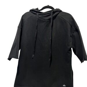 Alo Yoga Oversized Pullover Hoodie Top New XS Black Short Sleeve Crop
